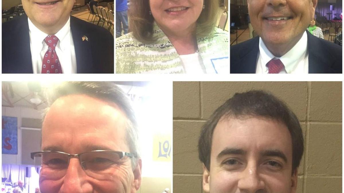 GOP candidates for U.S. House from S.C. District 5, including clockwise from left, Connelly, Few, Norman, Pope and Wampler, participated in their second candidate forum March 20, in Fort Mill.