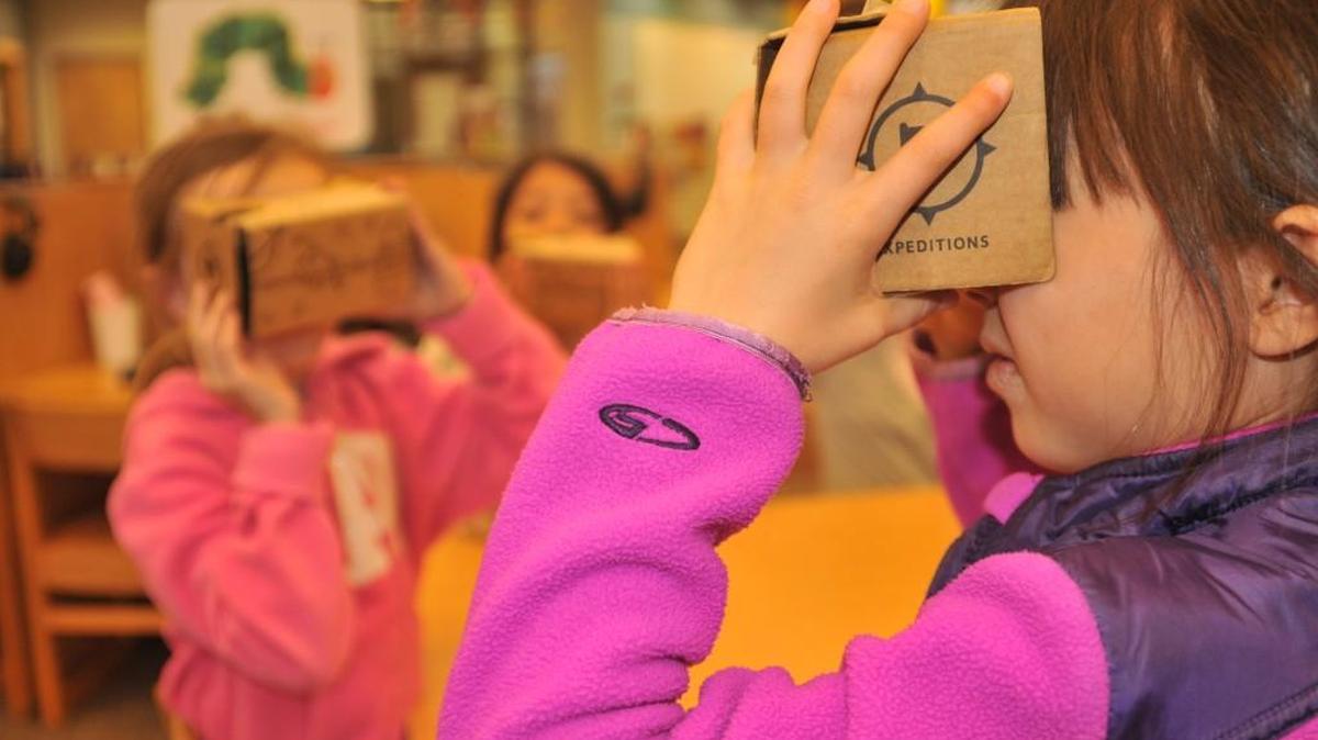 Second grade students in Hope Figuero’s class at Sugar Creek Elementary School test out Google Expeditions. Elementary through high school students at 10 schools in Fort Mill tested the app, which could be available to the public by the end of the school year.
