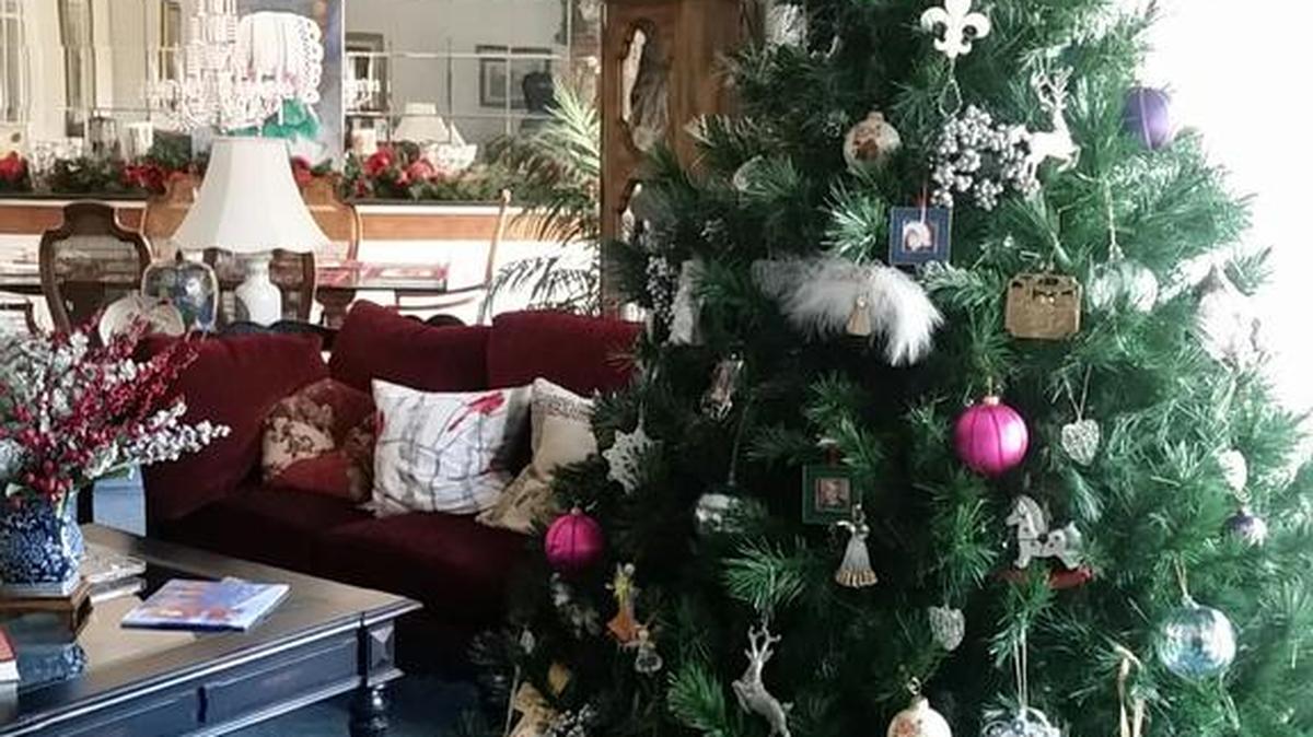 The living room of Jim and Jo Hall’s home is decked out for Christmas.