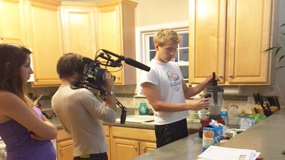 Gatorade Win from Within crew films swimmer Nathaniel Hartley of Lake Wylie at home.