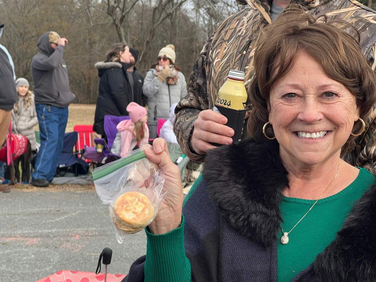 Candy wasn’t the only food handed out at the parade. People were also handing out sausage biscuits on the parade route, and Debbie Hall was one of the lucky recipients.