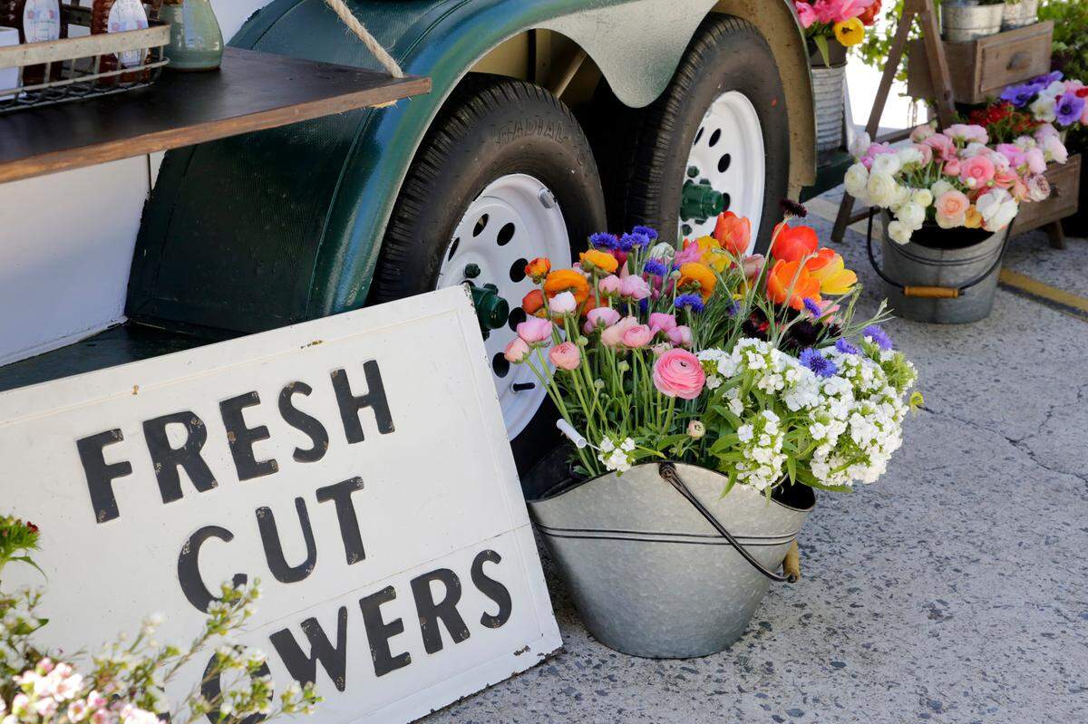 Five Blossoms Farm in Clover has a mobile flower shop, shown here, with fresh flowers for sale.