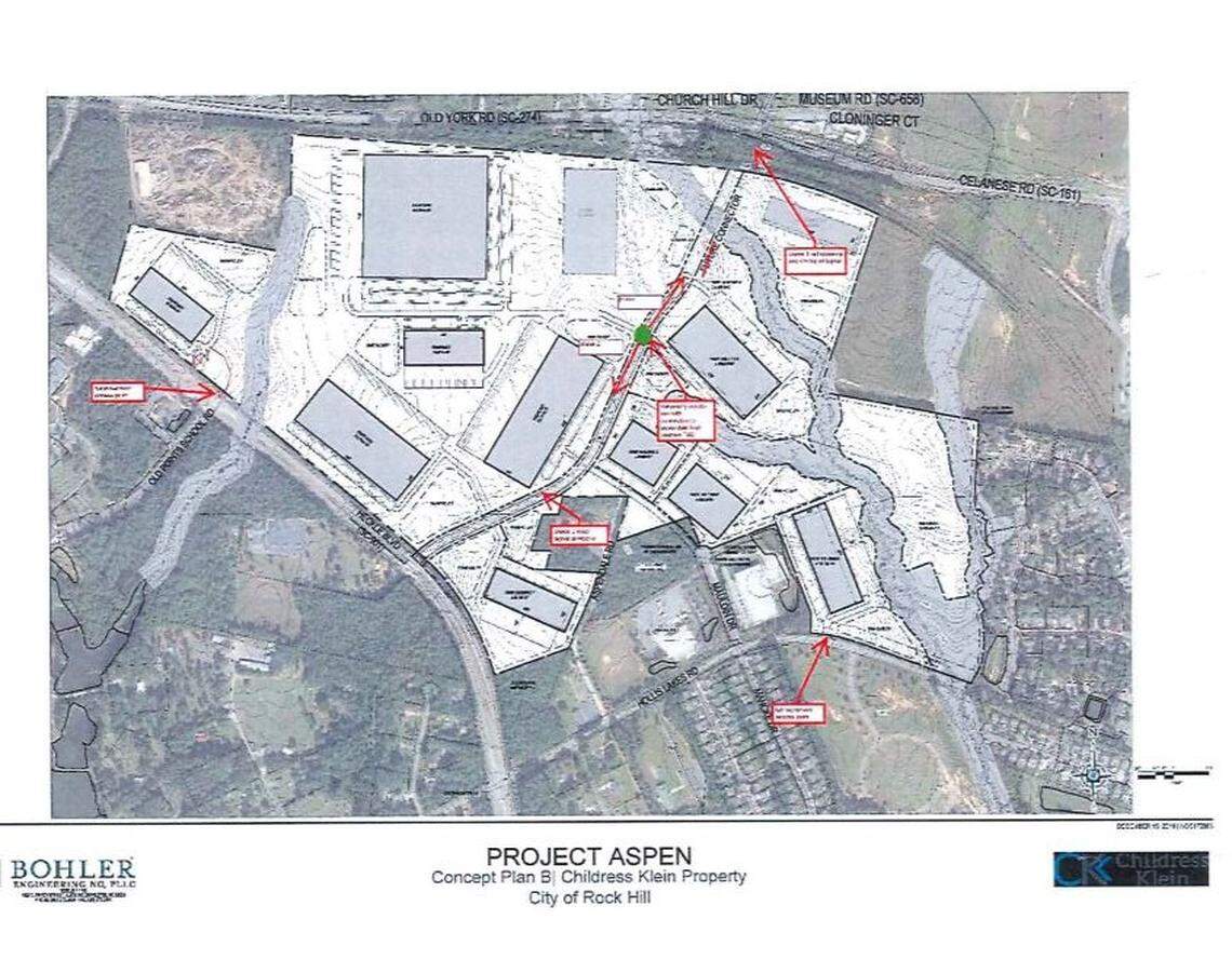 Early plans for the Aspen Business Park showed a mix of new business near the airport in Rock Hill.