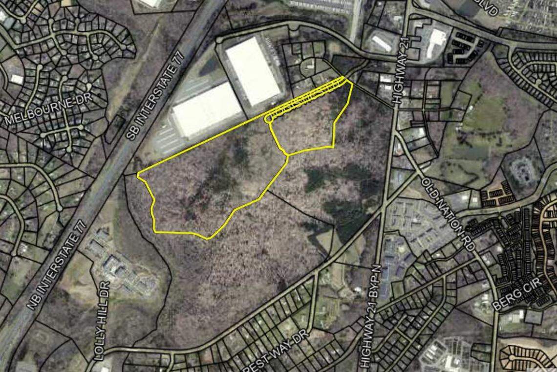 Logistics Lane property where Silfab wants to produce solar cells, in yellow, is just north of property where the Fort Mill School District is building two schools.
