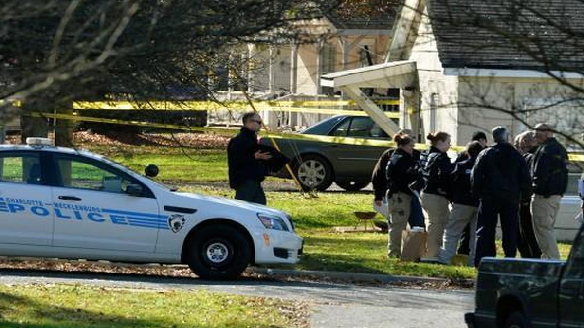 Charlotte-Mecklenburg Police officers responded to a shooting scene where three people were dead Friday morning in a house in the 9500 block of China Grove Church Road in south Charlotte, near Pineville.
