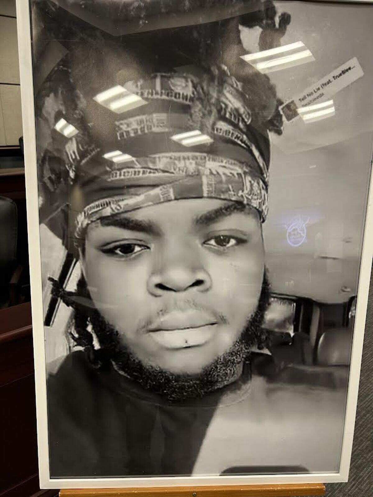A picture of Zy’Derec Massey, 17, displayed in York County court on Feb. 26, 2026. Massey was an uninvolved DoorDash driver on Finley Road in 2025 when he was shot and killed during a fight in Rock Hill.