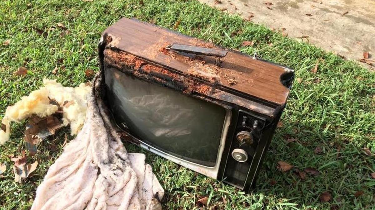 
A small fire broke out in a home on McGill Street during Wednesday night’s storm, damaging this TV. Rock Hill fire crews responded to several other storm-related calls Wednesday. 
