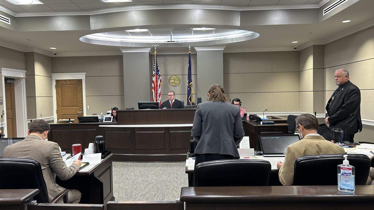 York County, South Carolina, Family Court Judge Chad Smith, center, listens to prosecutors and a defense lawyer Oct. 1, 2025, in a case where a 15-year-old Rock Hill boy is charged with involuntary manslaughter in the shooting death of a 14-year-old friend with a stolen gun.