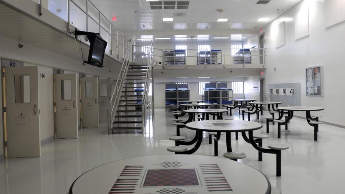 The inmate commons area inside the York County Detention Center.