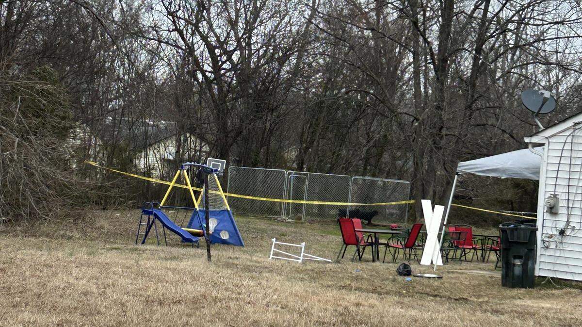 Crime scene tape behind a house on Frank Street in Rock Hill on Feb. 18, 2026.