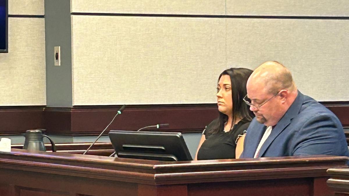 Kailey Carpenter left with her lawyer Dayne Phillips in York County, S.C. court on July 2, 2025. Carpenter is charged in a fatal hit and run.