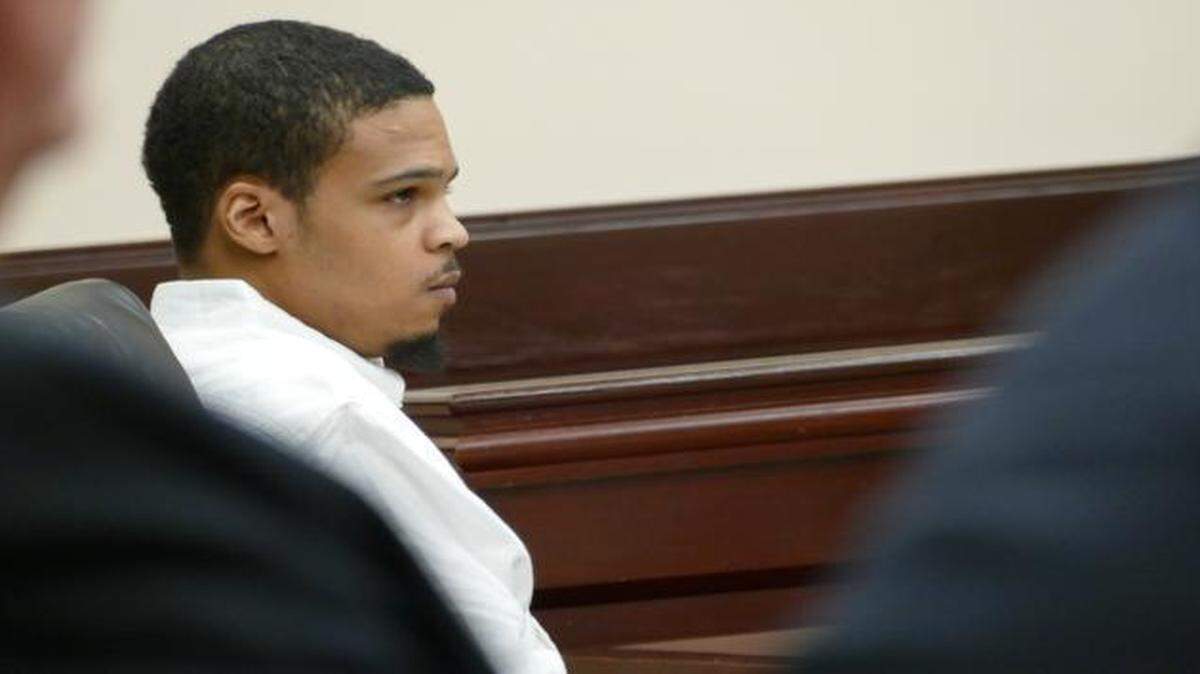 
Quentin Evans, 26, sits in court during the first day of his trial. Evans was charged with homicide by child abuse in the death of his 6-week-old daughter, Kaidence, in January 2014.
