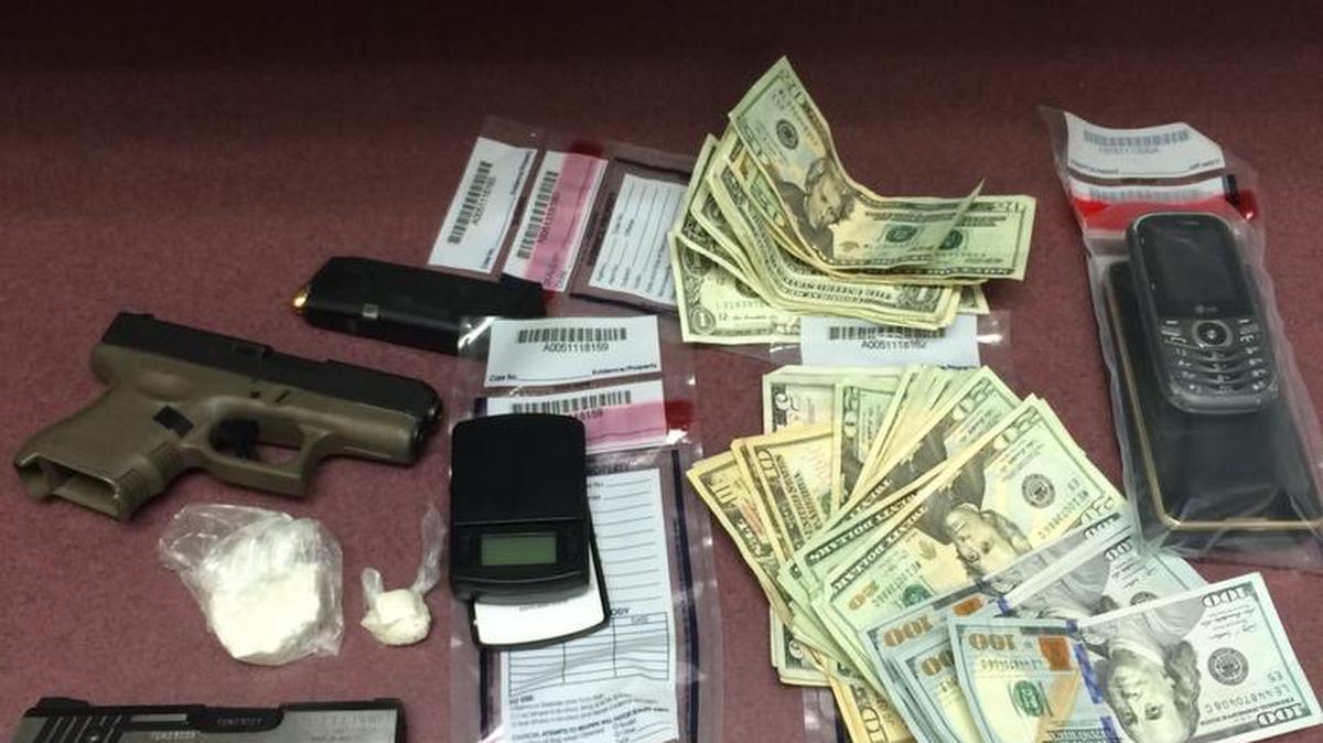 Items seized from a Lancaster motel room by sheriff’s deputies investigating a drug tip on Thursday.