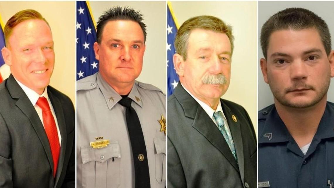 The four York County law enforcement officers shot in January. Mike Doty, left, died Jan. 17. Sgt. Buddy Brown, Sgt. Randy Clinton, Sgt. Kyle Cummings all were wounded and are recovering.