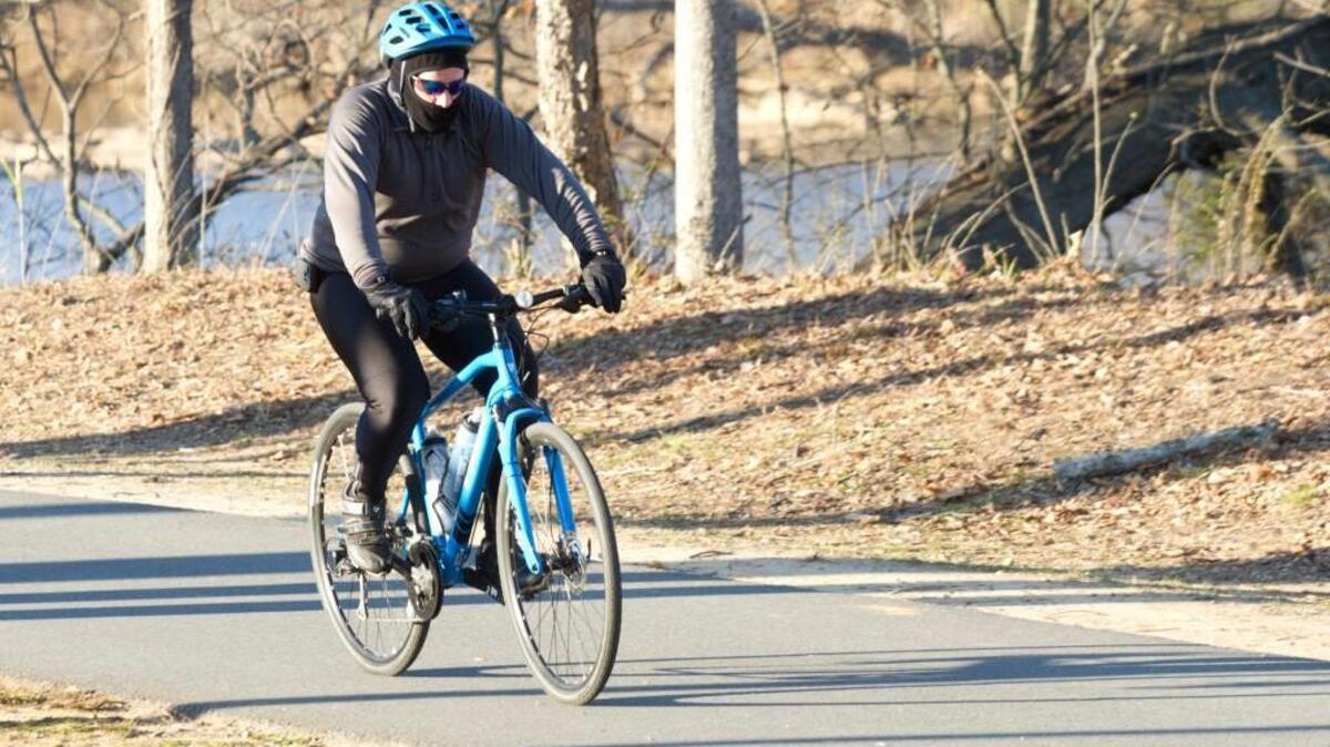 Herb Caveny bundles up for a ride last week at Riverwalk in Rock Hill.