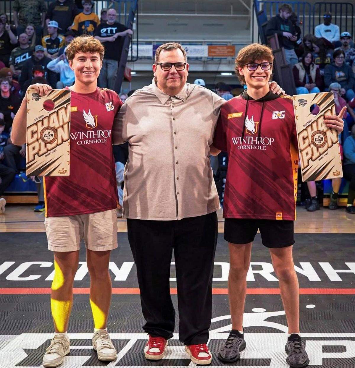 Winthrop cornhole players Gavin Hamann and Jaxson Remmick won the college doubles national championship this month in Myrtle Beach.