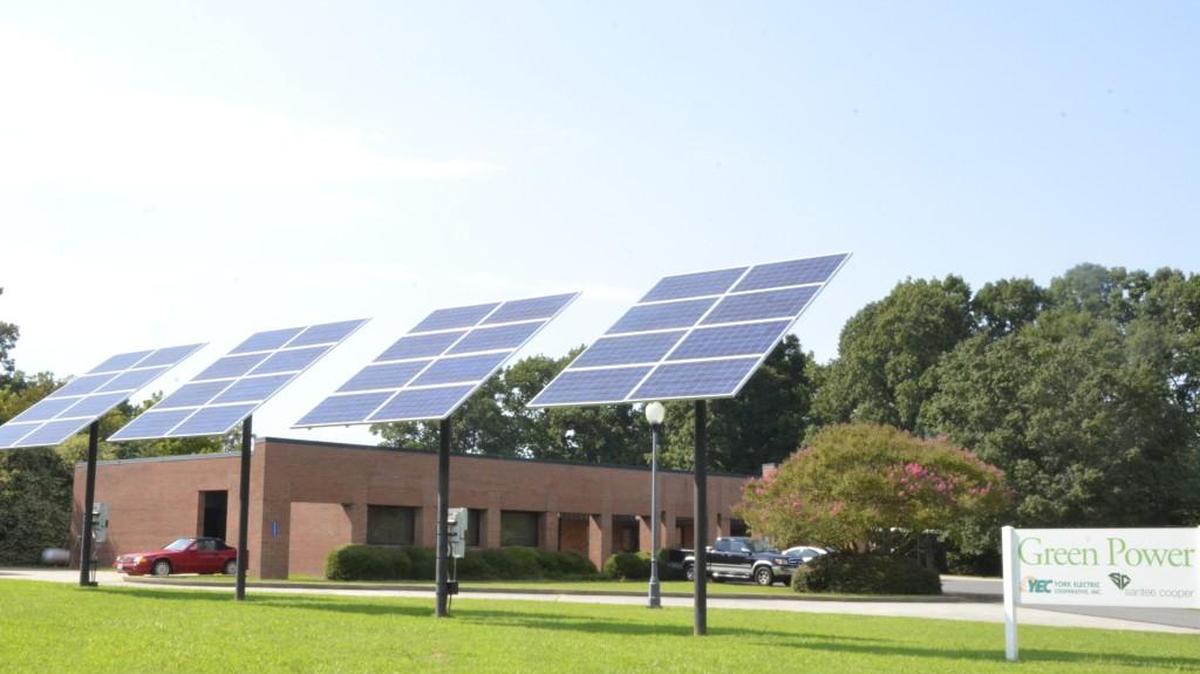 Sample solar panels at York Electric Cooperative’s Fort Mill substation. York Electric wants to put a solar farm in front of the Applied Technology Center in Rock Hill.