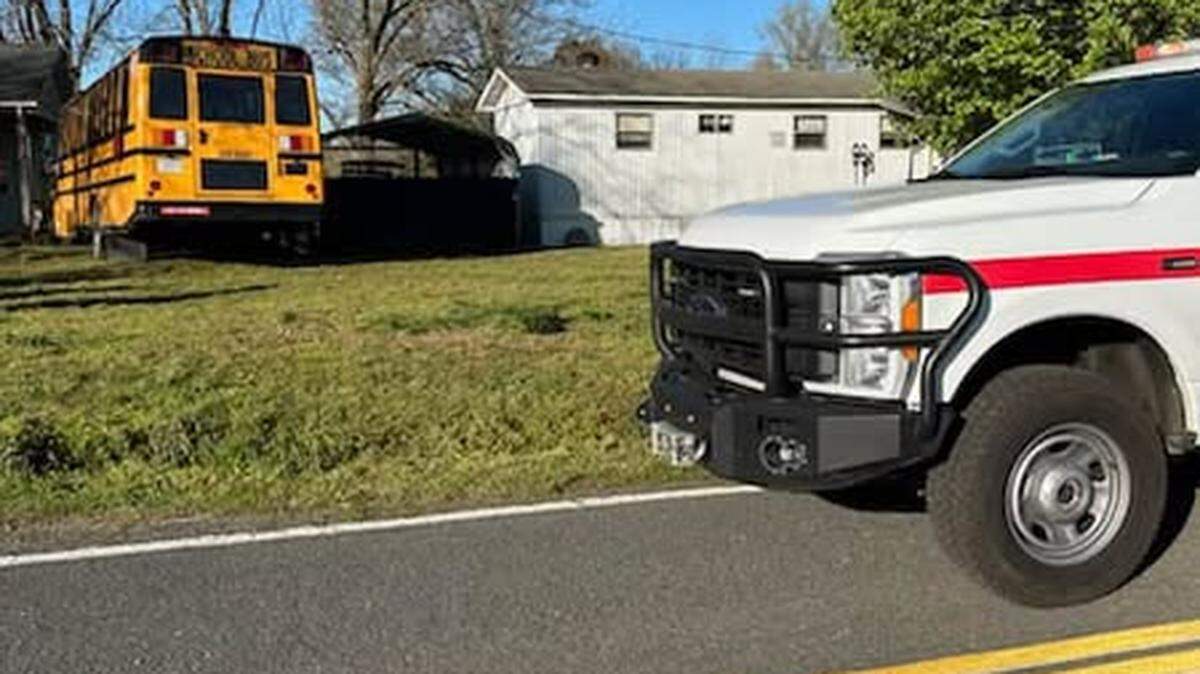 Firefighters posted a photo on Facebook of a Lancaster County school district bus in a yard after a crash on Friday.