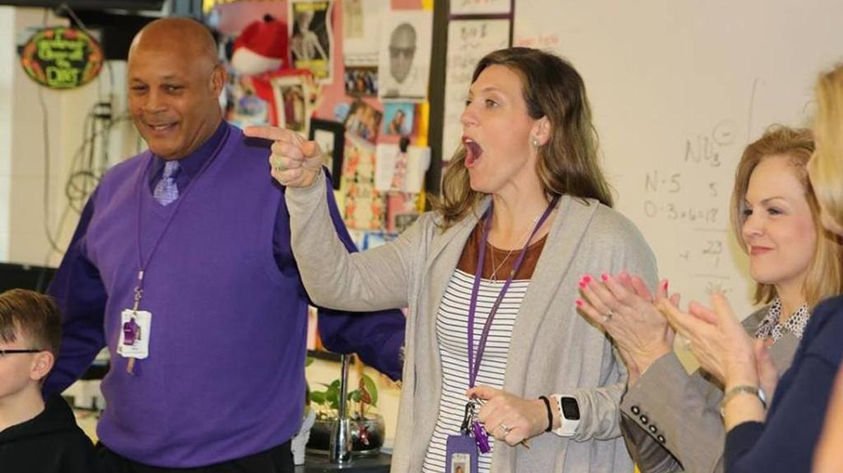 State Superintendent of Education Molly Spearman surprised Northwestern High School teacher, Susan Snyder, at her school Tuesday with news that she is one of five finalists for the South Carolina Teacher of the Year award.