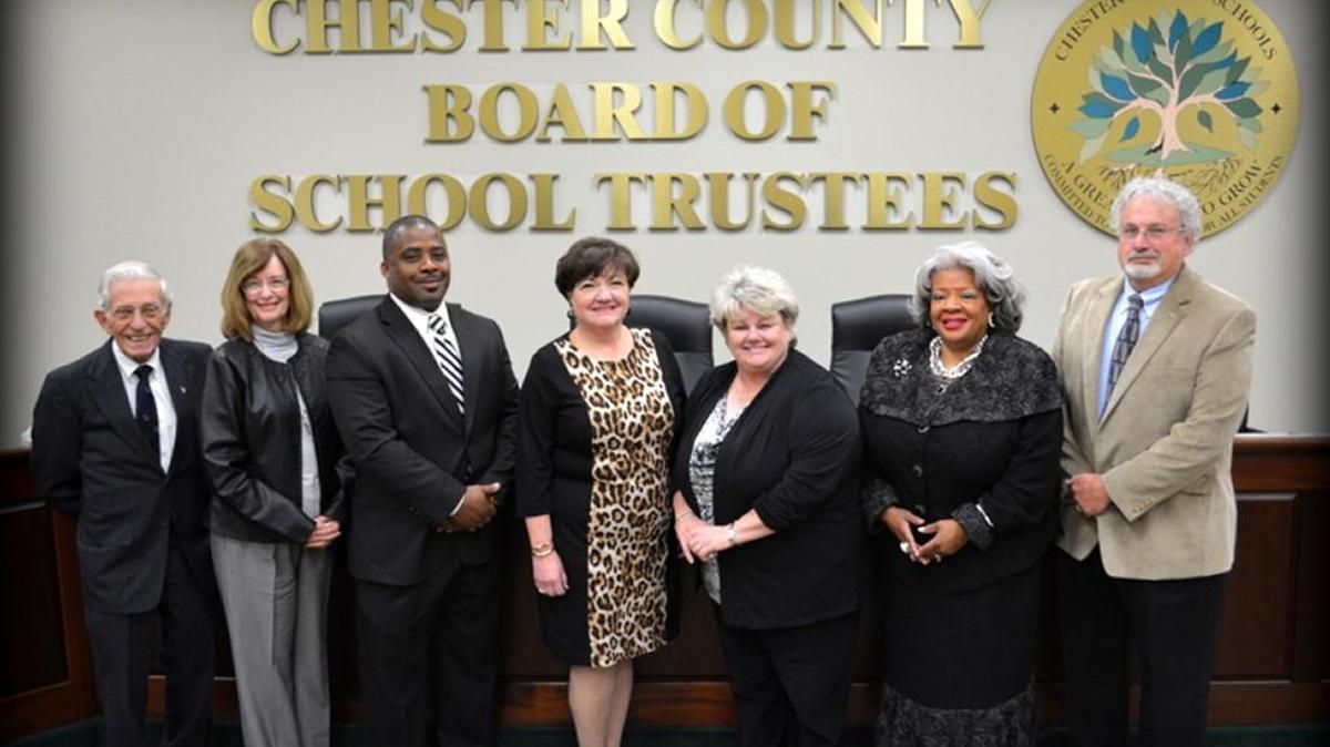 
Members of the Chester County school board, from left, Laurens Fort, Patricia Hensley, Eugene Boyd, Vice Chairwoman Sandra Stroman, Chairwoman Denise Lawson, Maggie James and Rick Hughes.
