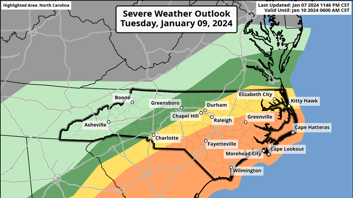 A winter storm moving from South Carolina into North Carolina Tuesday has the potential for severe weather. Schools across the Rock Hill region will go virtual Tuesday as a result.