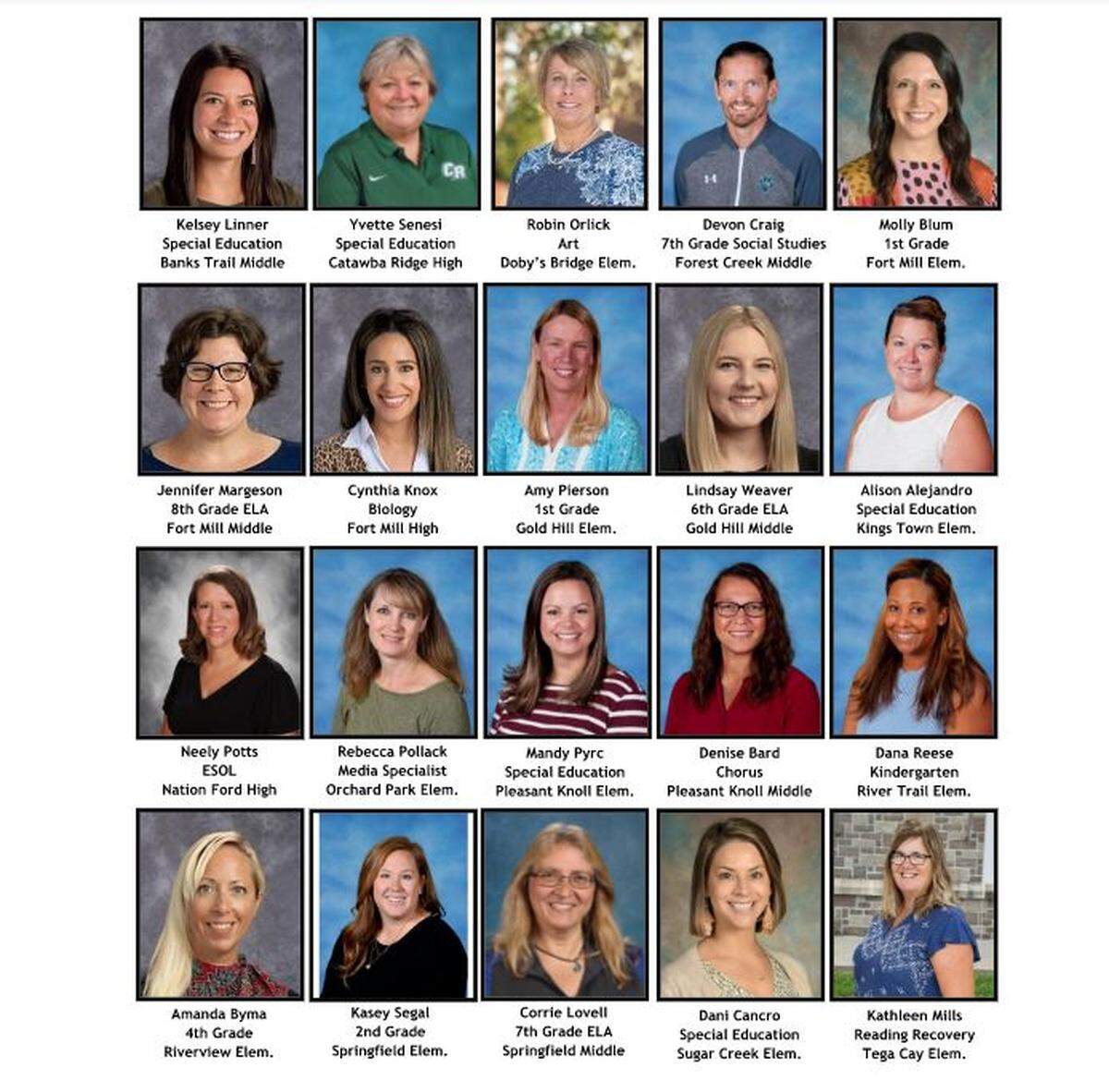 2020 Fort Mill School District teachers of the year