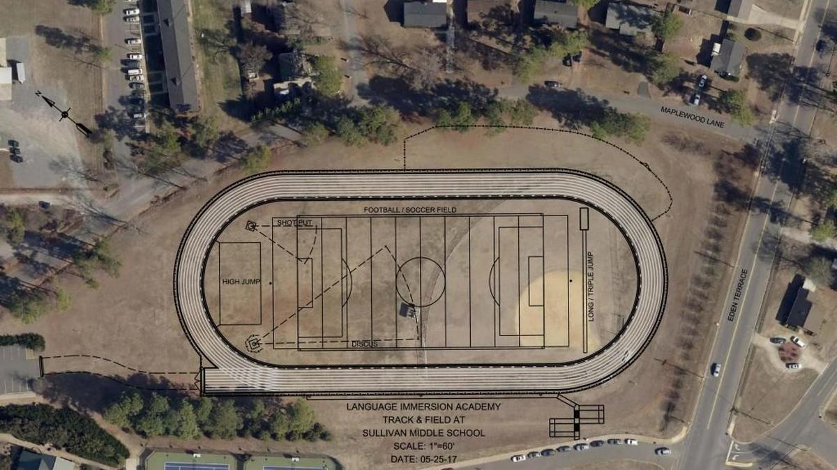 An overhead view shows where the Sullivan Middle School track and field site will be.