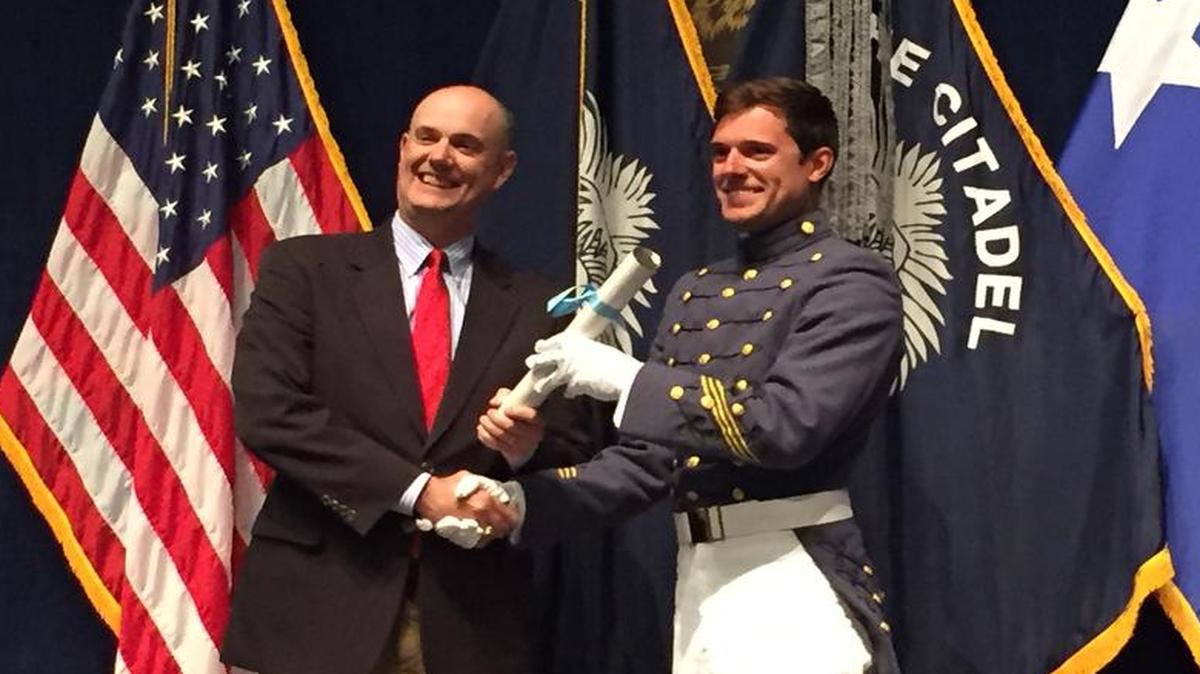 
Hiram “Bo” Hutchison IV of Rock Hill, right, is the fourth person in his family with the same name to graduate from The Citadel in 100 years. Per school tradition for legacy graduates, Bo’s dad, Hiram “Chip” Hutchison, left, and grandfather, Hiram Hutchison Jr., not pictured, will be onstage to present Bo’s diploma to him.
