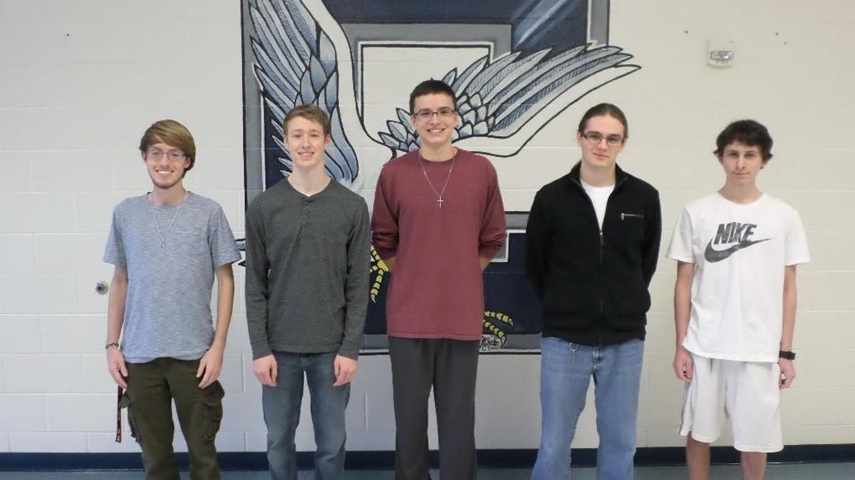Clover High School students Brandon Eish, Tyler DeFalco, Carson Stabell, Dale Trimper and Grant Williams are state winners in a contest that involved creating an app.