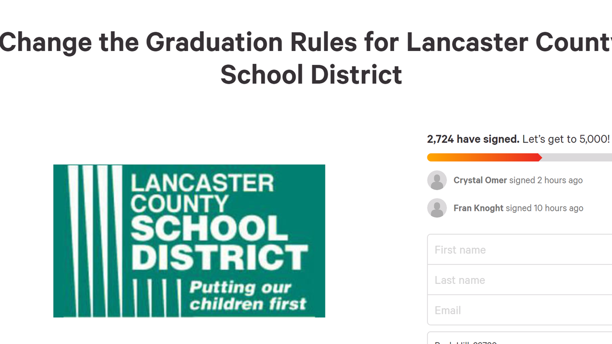 As of May 20, 2020, more than 2,700 people have signed an online petition protesting the Lancaster County School District’s graduation plans.
