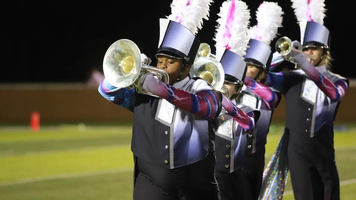 Clover High School students perform in the 5A South Carolina state marching band competition. They finished third overall.