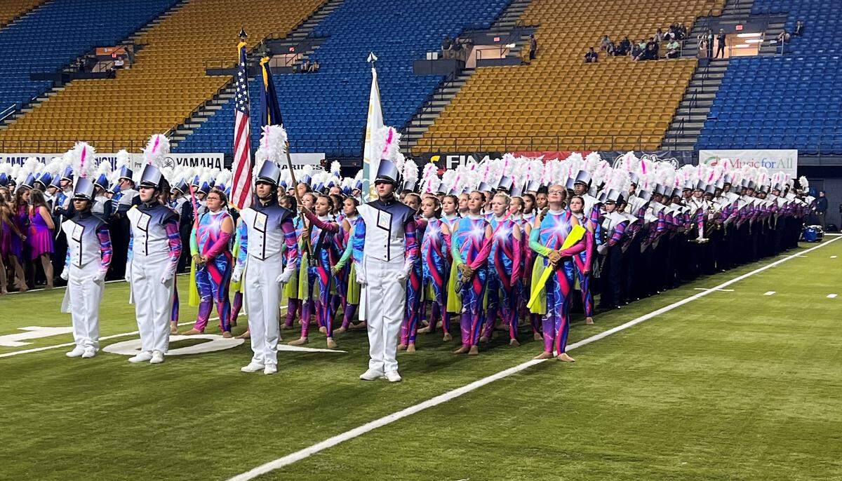 The Clover High School marching band lines up for awards at an event in Tennessee earlier this fall.