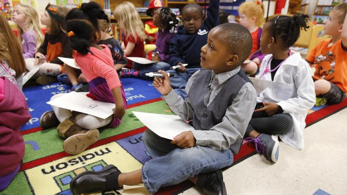 In this 2014 file photo, the kindergarten French Immersion class at Rosewood Elementary School in Rock Hill includes Marcel Pressley, foreground.