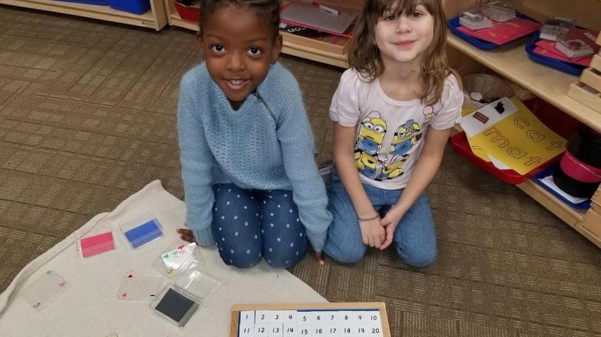 Clover students Lauryn Vinson and Catalina Rose Hall, 4, work on a number chart during their Montessori class at Griggs Road Elementary School. The Montessori program is entering its second year in Clover.