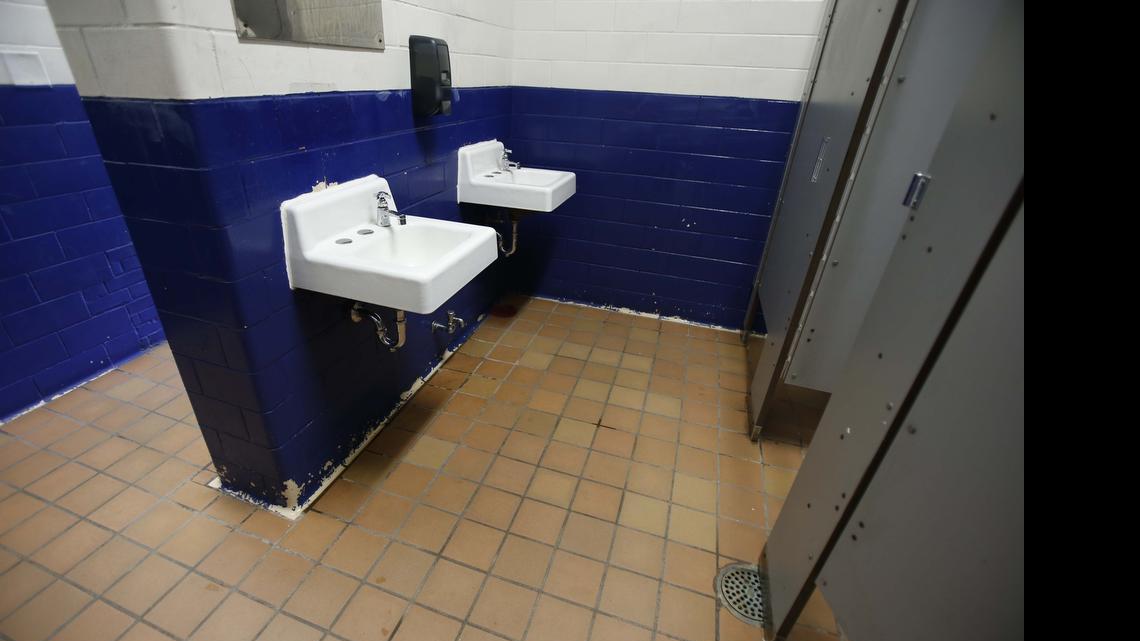 
This is one of the older bathrooms at Sullivan Middle School.
