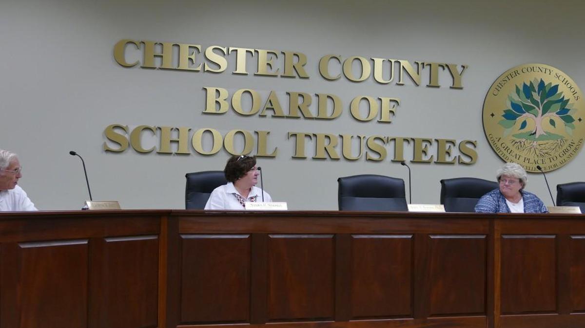 
Chester County school board trustees Laurens Fort, from left, Sandra Stroman and chairwoman Denise Lawson meet during a September meeting.
