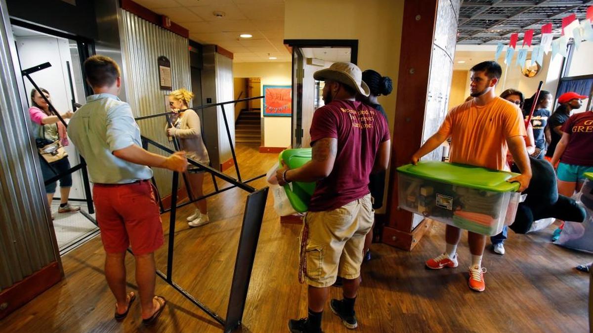 
Freshman students moving in to the dorms at Winthrop University Friday for the start of the fall semester. There was a line for the elevator while moving in to Wofford Hall Friday morning.

