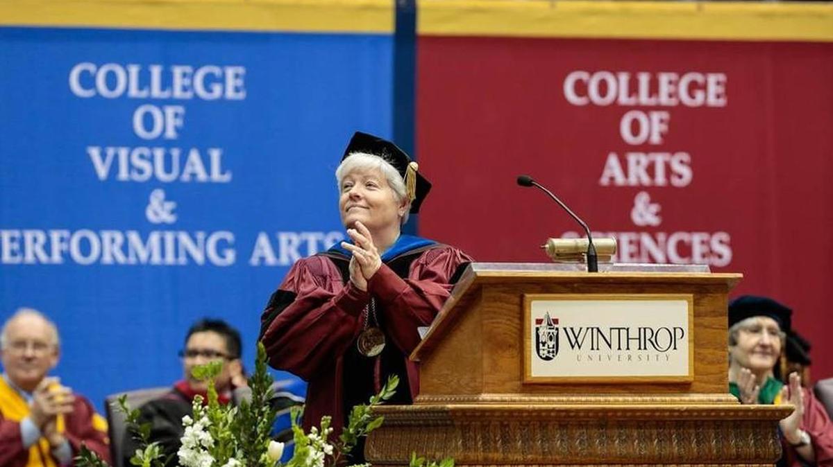 Winthrop University’s Dr. Debra Boyd speaks during the spring commencement May 2015 for graduate candidates.