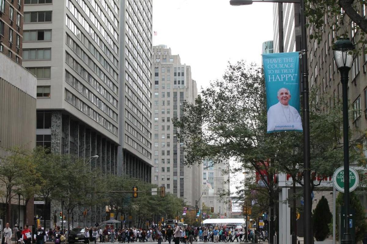 The crowd grew throughout the day in downtown Philadelphia. 
