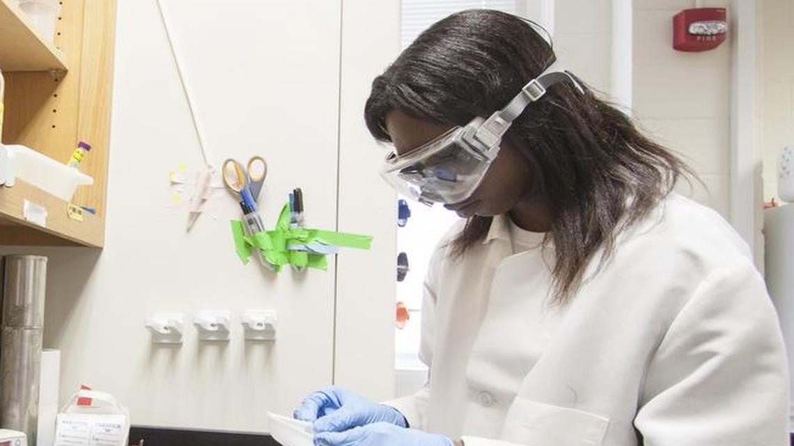 
Autumn Leggins, a student in the STEM Scholars program at Winthrop University, works in a lab Wednesday.

