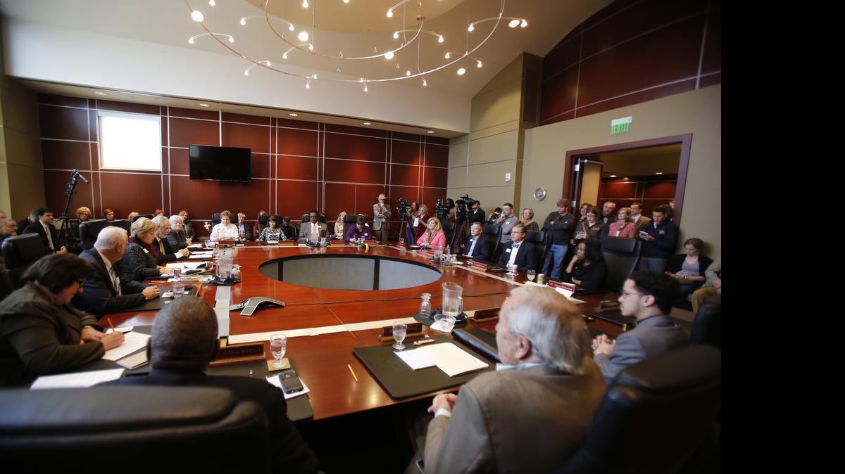 
Winthrop’s board of trustees at a meeting in March 2015.
