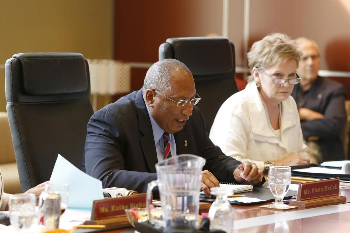Board members on June 13, 2014 after voting to suspend Jamie Comstock Williamson as president