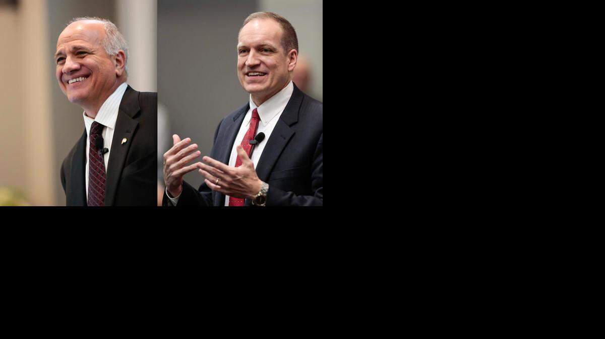 
Winthrop University trustees on Friday will hire one of these two men – Jeff Elwell, left, and Dan Mahony – to be the school’s next president.
