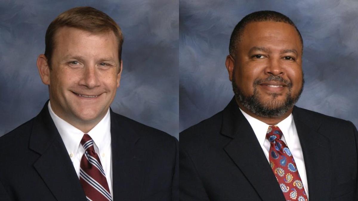 New Castle Heights Middle School Principal John Kirell, left, and new Belleview Elementary School Principal Kevin Hood