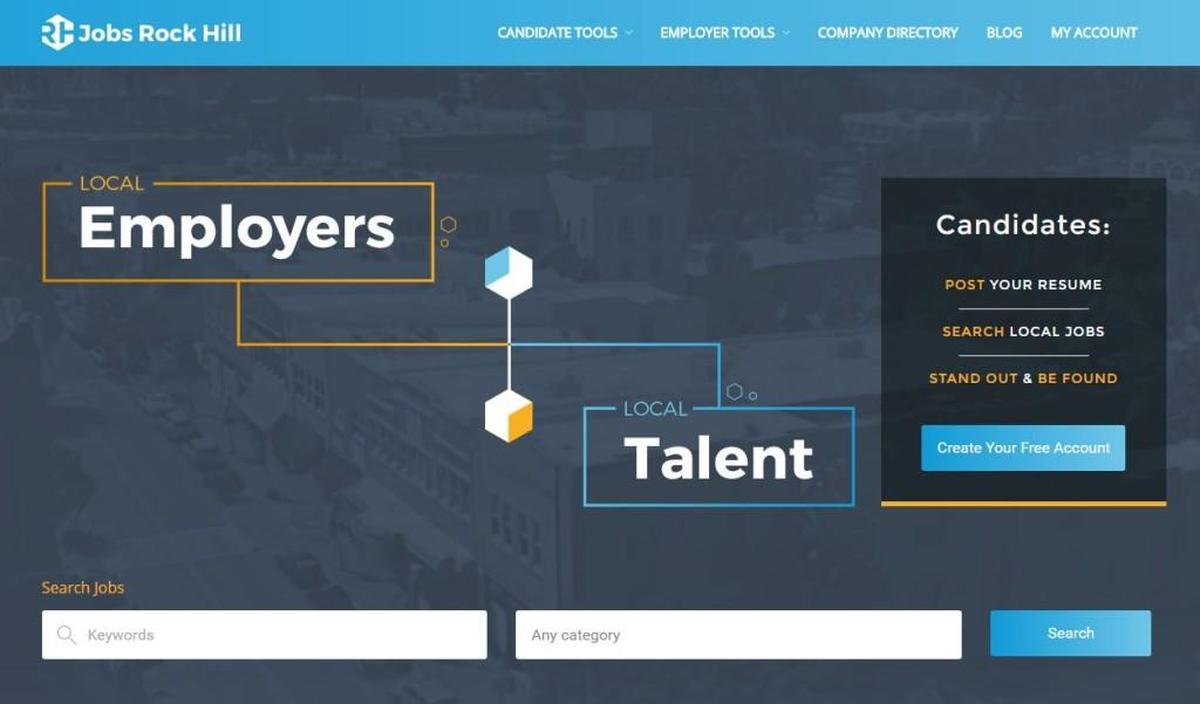 Screenshot of website homepage for JobsRockHill.com.