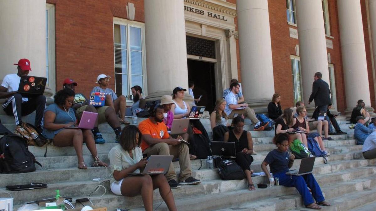 Clemson University students stage a sit-in protest calling for more diversity on campus. Students have spent a week at Sikes Hall.