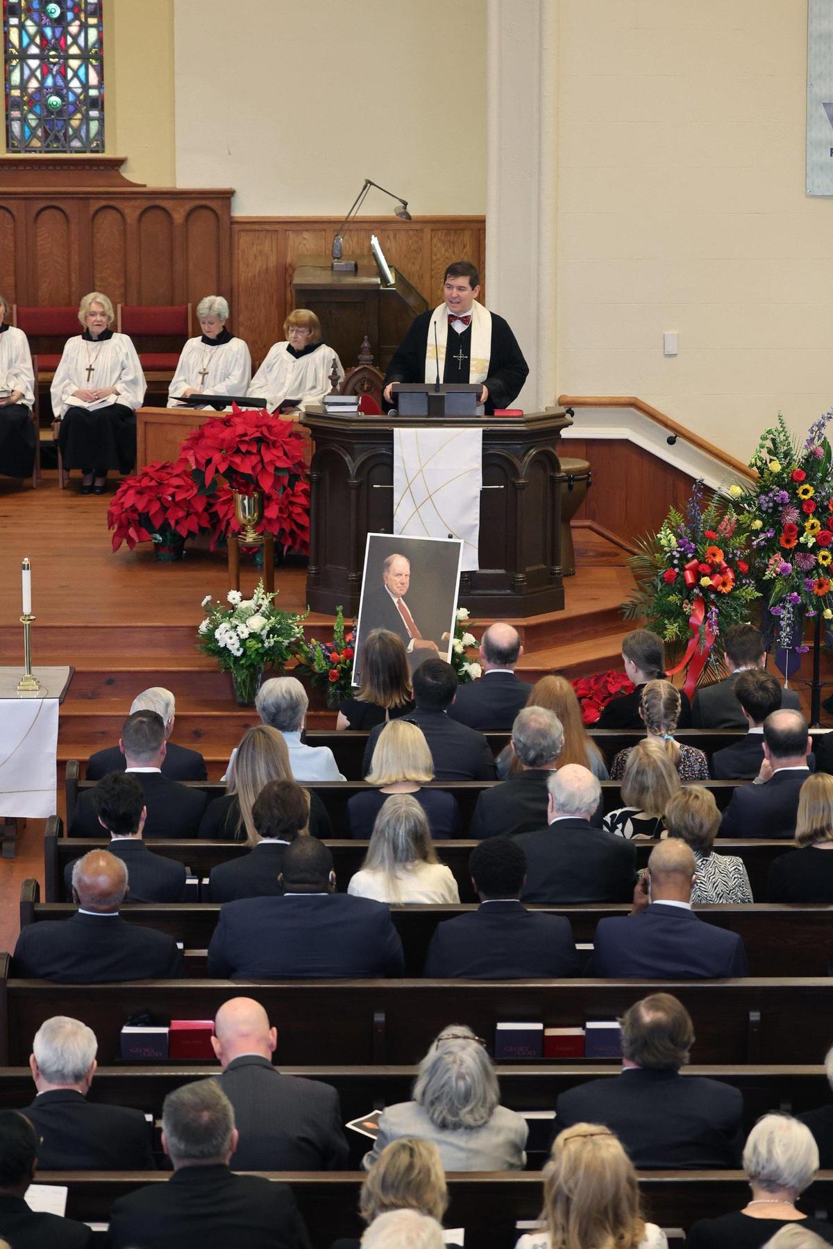 First Presbyterian Church Rev. Nick Setzer delivers the eulogy at John Spratt, Jr.’s funeral Wednesday in York.