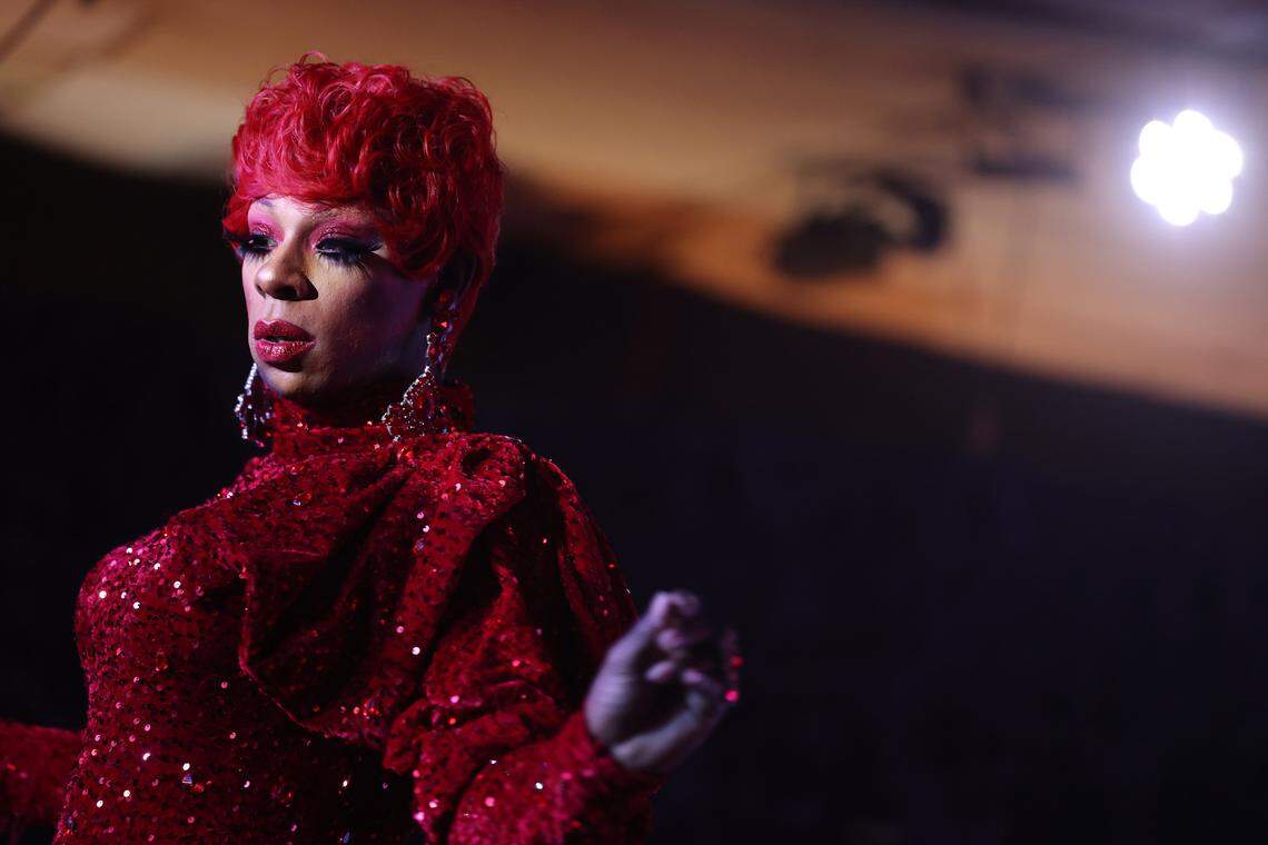 A drag queen models in a pageant in March at The Hideaway in Rock Hill, S.C.