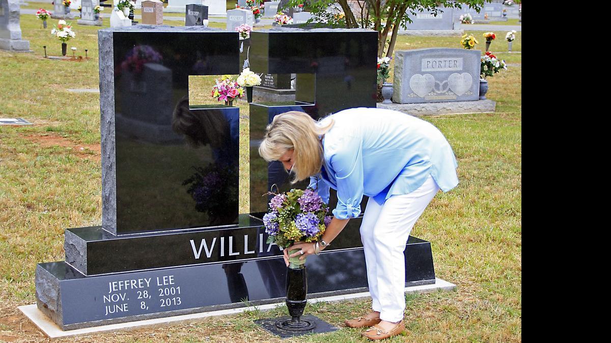 
Jeannie Williams visits Jeffrey’s grave in Rock Hill often. “Some days,” she says, “are easier than others.” 
