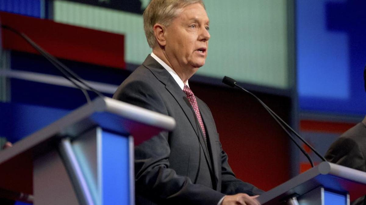 Republican presidential candidate Sen. Lindsey Graham, R-S.C., speaks Thursday during a pre-debate forum at the Quicken Loans Arena, Thursday, Aug. 6, 2015, in Cleveland. Seven of the candidates have not qualified for the primetime debate. (AP Photo/Andrew Harnik)